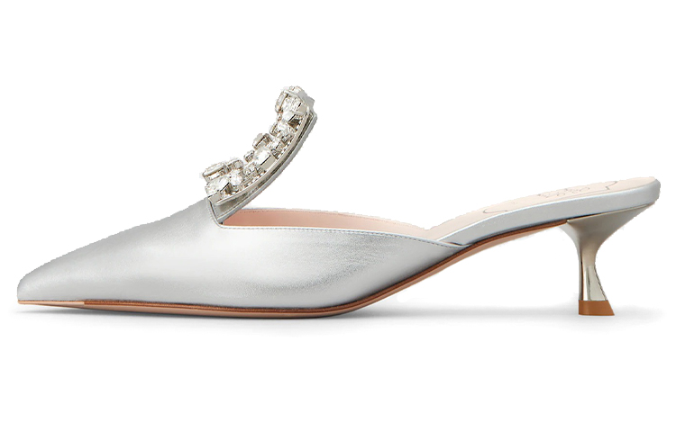 (Women) Roger Vivier Broche Vivier 'Silver Soft Calfskin Stiletto' RVW54329590KACB200