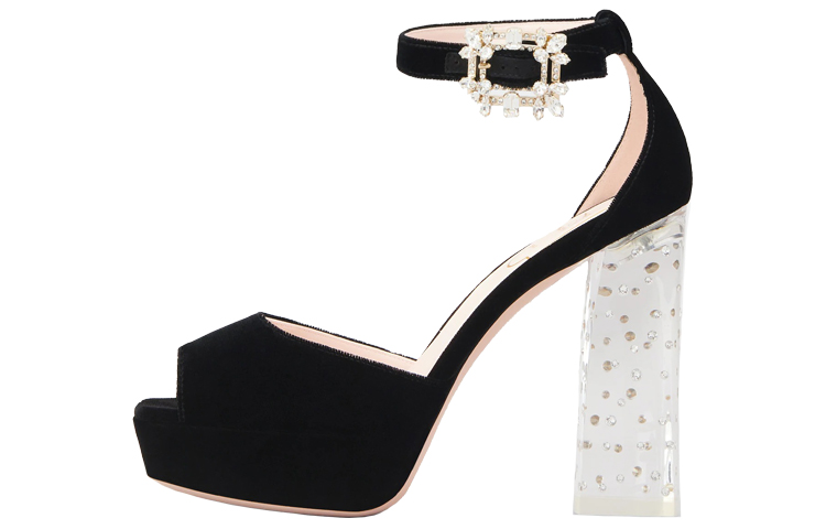 (W) Roger Vivier Broche Vivier Buckle High Heels 'Mini Crystal Black Velvet'