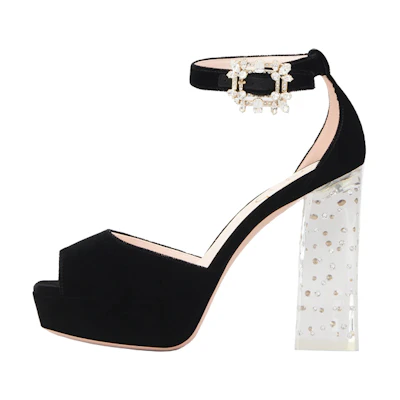 (W) Roger Vivier Broche Vivier Buckle High Heels 'Mini Crystal Black Velvet'