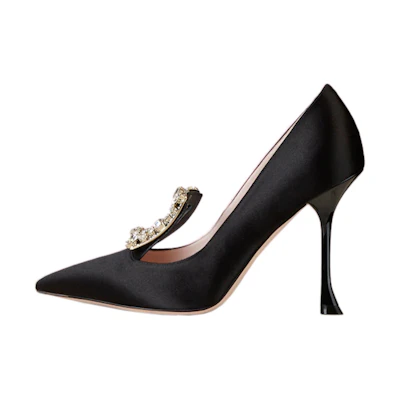 (W) Roger Vivier Broche Vivier High Heel 'Black Silk Satin'