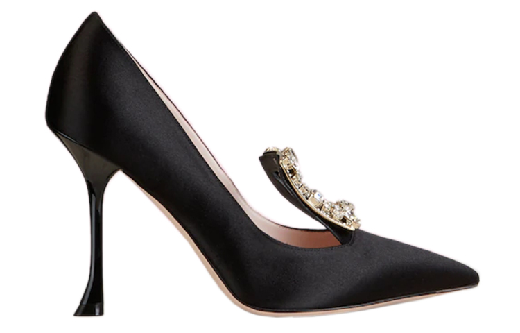 Order (W) Roger Vivier Broche Vivier Sepatu Hak Tinggi 'Satin Sutra Hitam' RVW53830030912B999