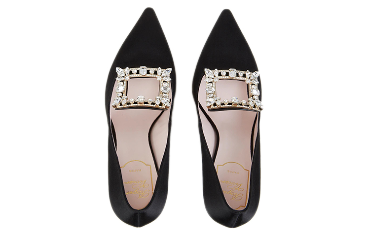Shop (W) Roger Vivier Broche Vivier Sepatu Hak Tinggi 'Satin Sutra Hitam' RVW53830030912B999