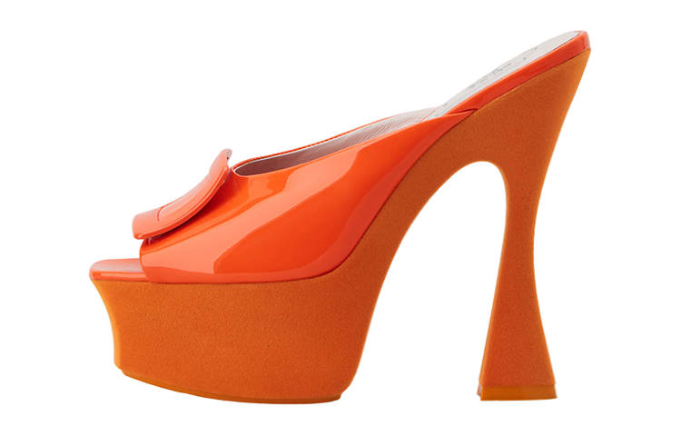Buy (W) Roger Vivier Mules à Plateforme en Cuir Verni Boucle ''Orange'' RVW66232900D1PG827