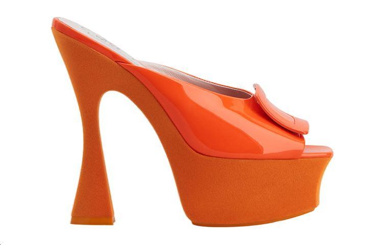 Order (W) Roger Vivier Mules à Plateforme en Cuir Verni Boucle ''Orange'' RVW66232900D1PG827