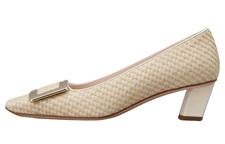 (Women) Roger Vivier Canvas 'Metal Buckle Beige Mid-Heel' RVW00626770NN61J04