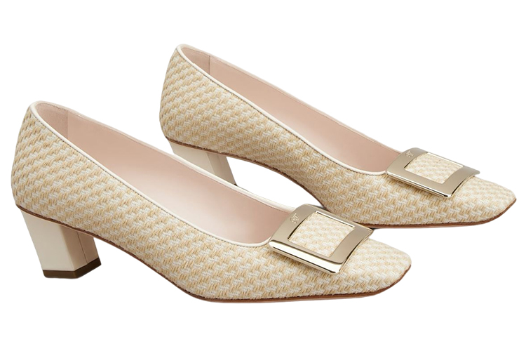 Order (W) Roger Vivier Canvas ''Metalen Gesp Beige Middelhak'' RVW00626770NN61J04