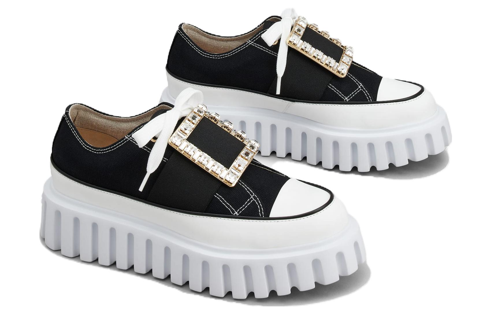 Order (Women) Roger Vivier Canvas Platform Sneakers 3.5cm 'Black and White' RVW64635870Q4U0002