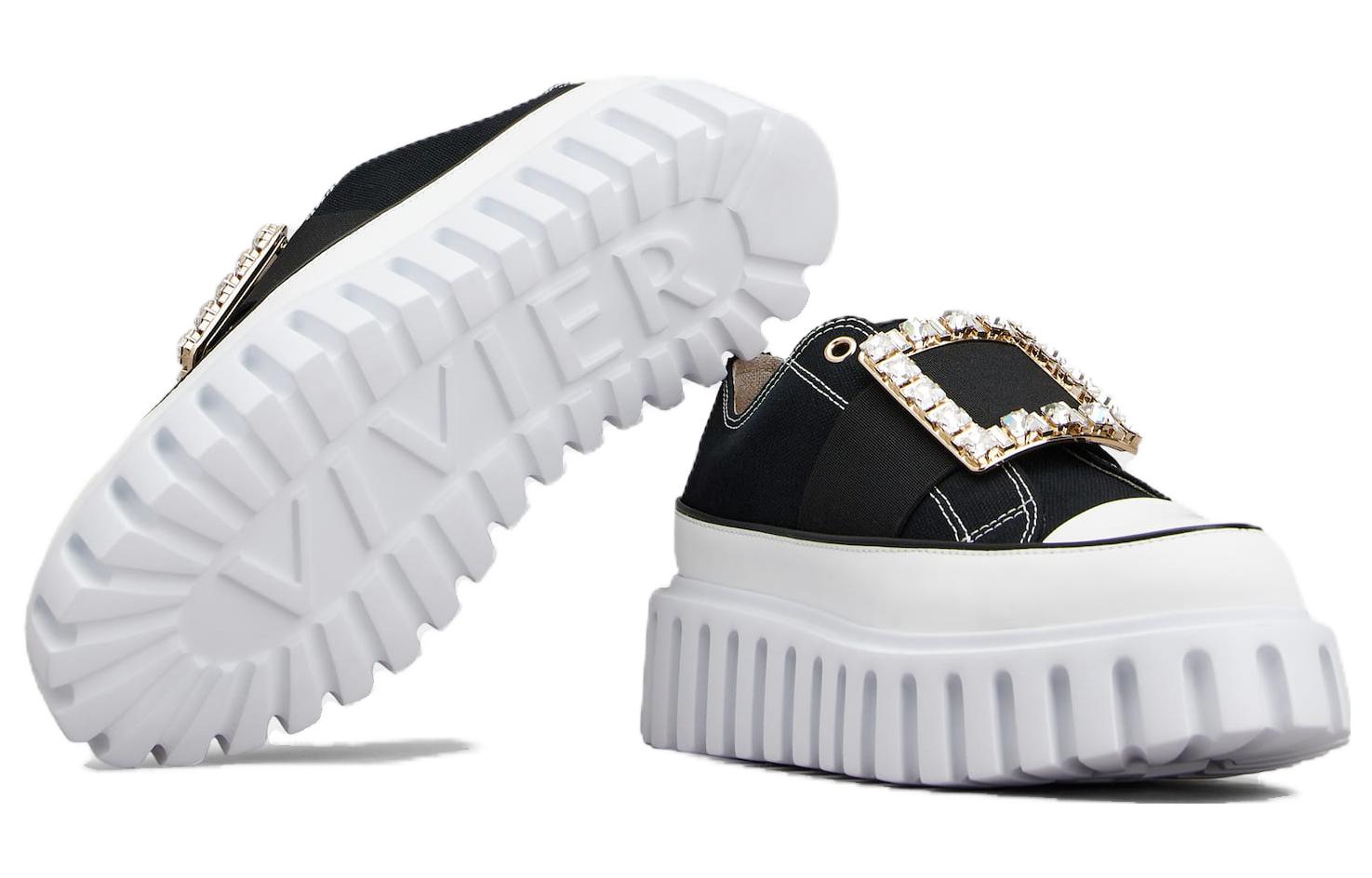 Purchase (Women) Roger Vivier Canvas Platform Sneakers 3.5cm 'Black and White' RVW64635870Q4U0002