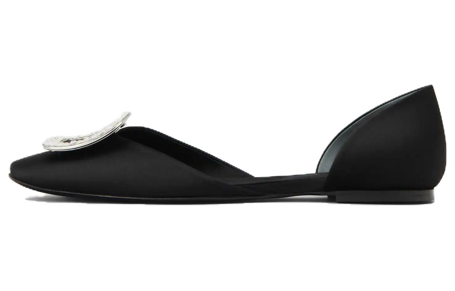 (Women) Roger Vivier Chips 'Black Crystal Satin Ballet Flats' RVW08807290RS0B999
