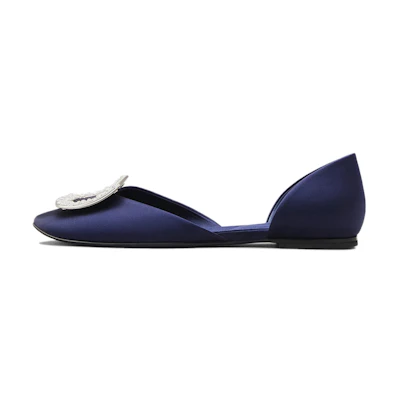 (W) Roger Vivier Chips 'Blue Crystal Satin Ballet Flats'