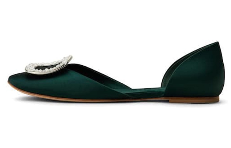 (W) Roger Vivier Chips 'Satin Square Buckle Ballet Flats - Green'