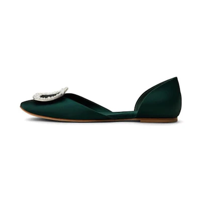 (W) Roger Vivier Chips 'Satin Square Buckle Ballet Flats - Green'