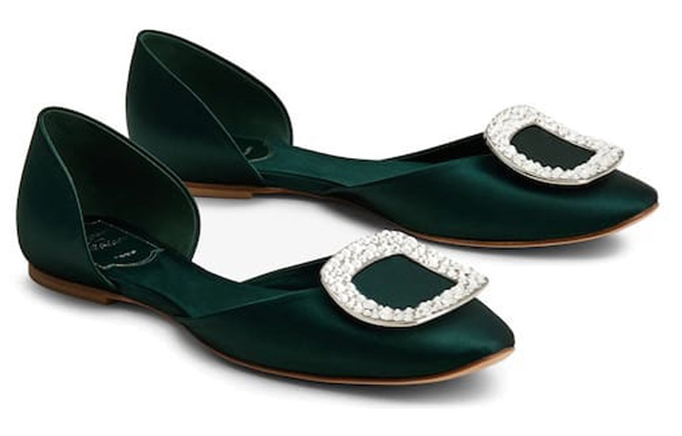 (W) Roger Vivier Chips 'Satin Square Buckle Ballet Flats - Green' 圖 3