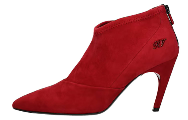 (Women) Roger Vivier Choc Real V 'Red Suede Pointed-Toe Stiletto Ankle Boots' RVW48321710YQ0R406