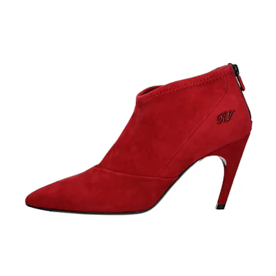 (W) Roger Vivier Choc Real V 'Red Suede Pointed-Toe Stiletto Ankle Boots'