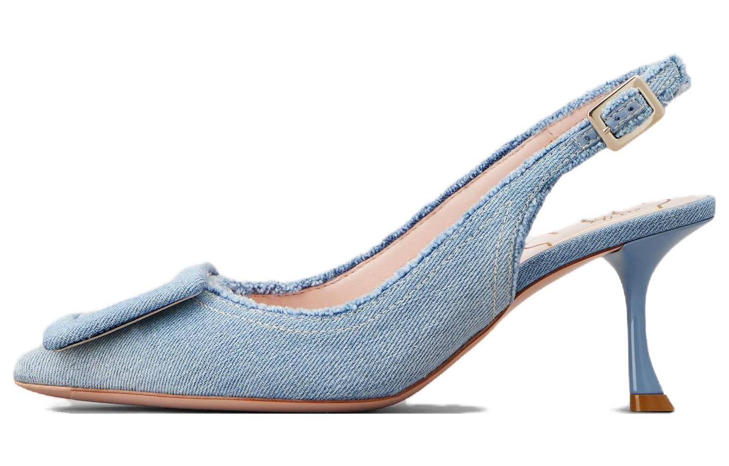 (Women) Roger Vivier Cotton Fabric Pointed Buckle Stiletto 'Blue' RVW61836360JDLU207