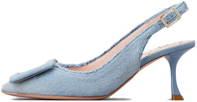 (Women) Roger Vivier Cotton Fabric Pointed Buckle Stiletto 'Blue' RVW61836360JDLU207 (Women) Roger Vivier Cotton Fabric Pointed Buckle Stiletto 'Blue' RVW61836360JDLU207
