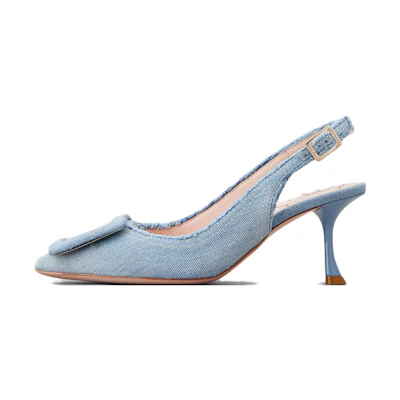 (W) Roger Vivier Cotton Fabric Pointed Buckle Stiletto 'Blue'