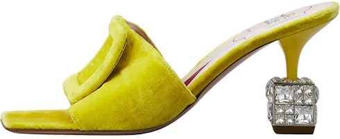 (Women) Roger Vivier Cube Strass Velvet High Heel Mules 'Yellow' RVW64932170AQPG208 (Women) Roger Vivier Cube Strass Velvet High Heel Mules 'Yellow' RVW64932170AQPG208