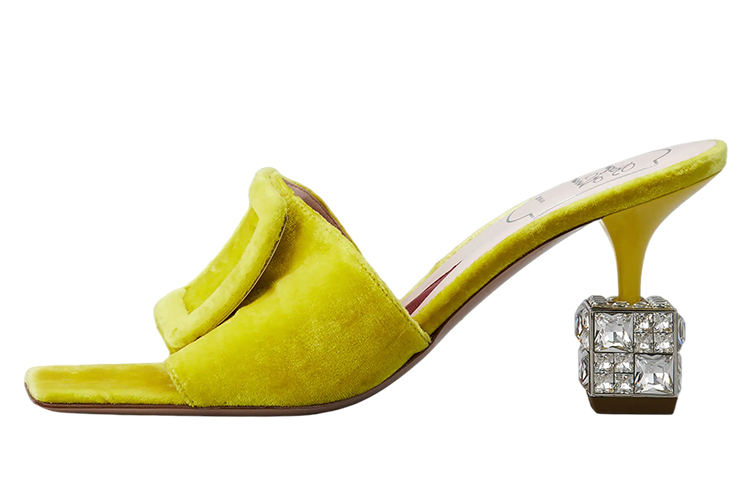 (Women) Roger Vivier Cube Strass Velvet High Heel Mules 'Yellow' RVW64932170AQPG208