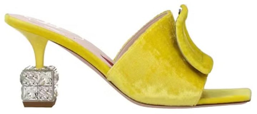 (Women) Roger Vivier Cube Strass Velvet High Heel Mules 'Yellow' RVW64932170AQPG208 Order (Women) Roger Vivier Cube Strass Velvet High Heel Mules 'Yellow' RVW64932170AQPG208