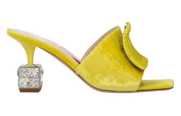Order (Women) Roger Vivier Cube Strass Velvet High Heel Mules 'Yellow' RVW64932170AQPG208