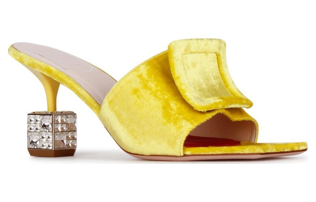 Lookbook (Women) Roger Vivier Cube Strass Velvet High Heel Mules 'Yellow' RVW64932170AQPG208