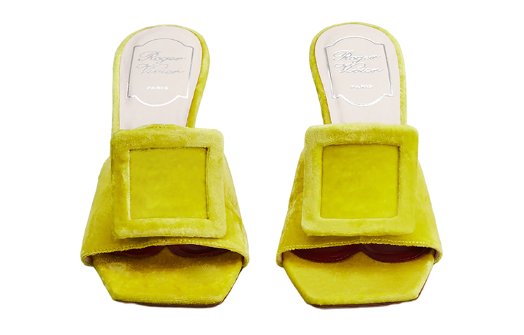 Shop (Women) Roger Vivier Cube Strass Velvet High Heel Mules 'Yellow' RVW64932170AQPG208