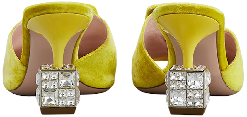 (Women) Roger Vivier Cube Strass Velvet High Heel Mules 'Yellow' RVW64932170AQPG208 Purchase (Women) Roger Vivier Cube Strass Velvet High Heel Mules 'Yellow' RVW64932170AQPG208
