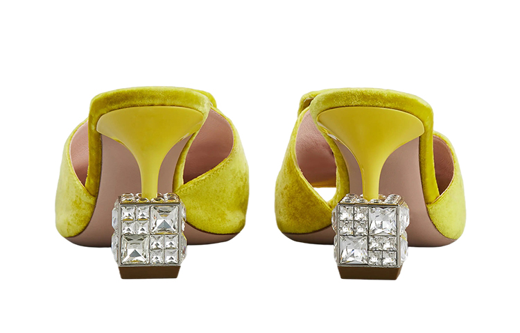 Purchase (Women) Roger Vivier Cube Strass Velvet High Heel Mules 'Yellow' RVW64932170AQPG208