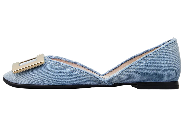(W) Roger Vivier Denim Flat 'Metal Buckle Blue'