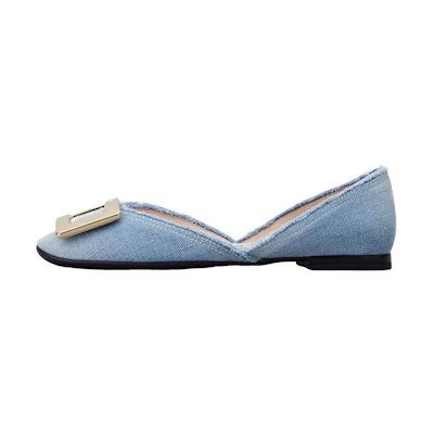 (W) Roger Vivier Denim Flat 'Metal Buckle Blue'