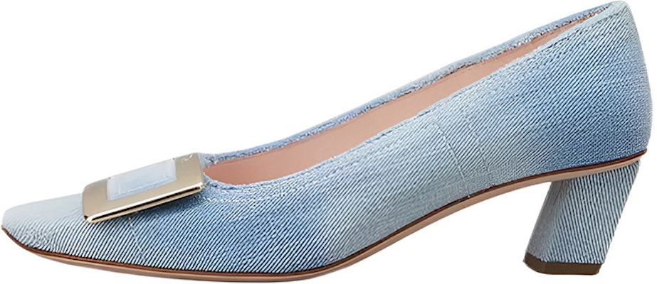 (Women) Roger Vivier Denim Mid-Heel 'Light Blue Metal Buckle' RVW00633320JDLU207 Buy (Women) Roger Vivier Denim Mid-Heel 'Light Blue Metal Buckle' RVW00633320JDLU207