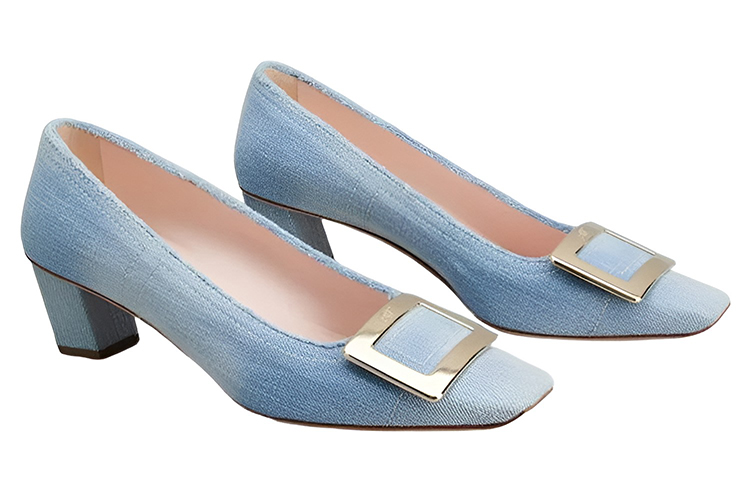 Order (W) Roger Vivier Mid-Heel Denim 'Light Blue Metal Buckle' Sepatu Wanita RVW00633320JDLU207