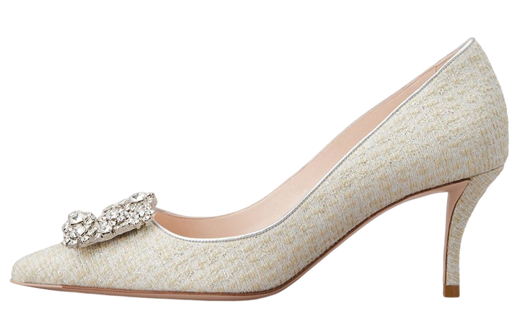 (Women) Roger Vivier Fabric Crystal Buckle Stiletto 'Beige' RVW41428200NRL989A