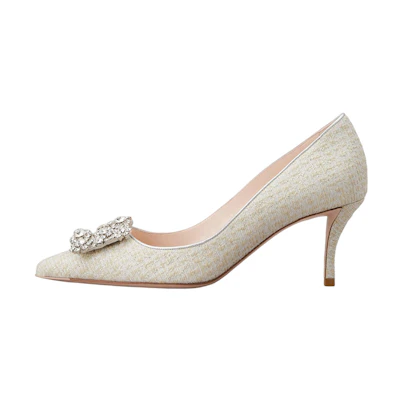 (W) Roger Vivier Fabric Crystal Buckle Stiletto 'Beige'