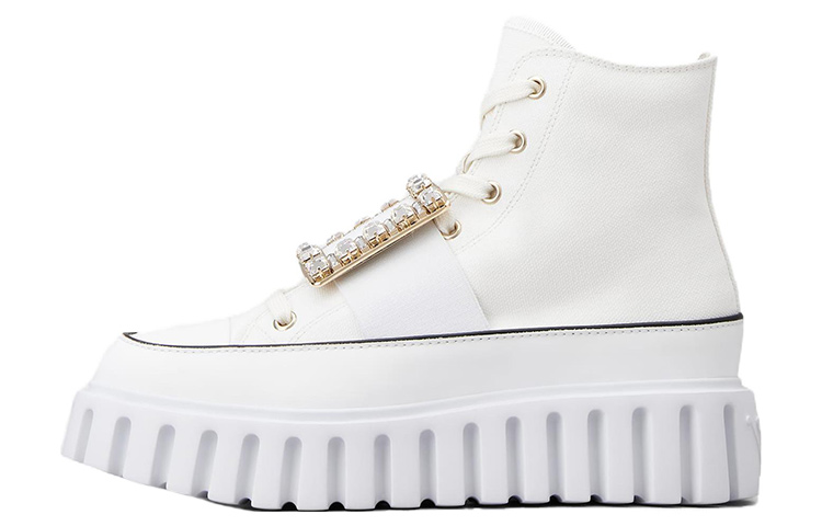 (Women) Roger Vivier Fabric Fashion Lace-Up Round Toe Platform 'White' RVW64635860Q4U0001
