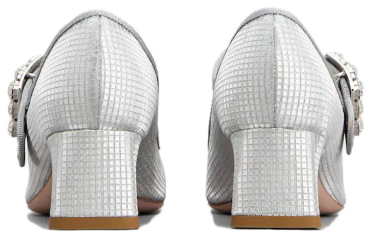 Purchase (Women) Roger Vivier Fabric Round-Toe Buckle Block Heel 4.5cm 'Silver' RVW51936130S77B200
