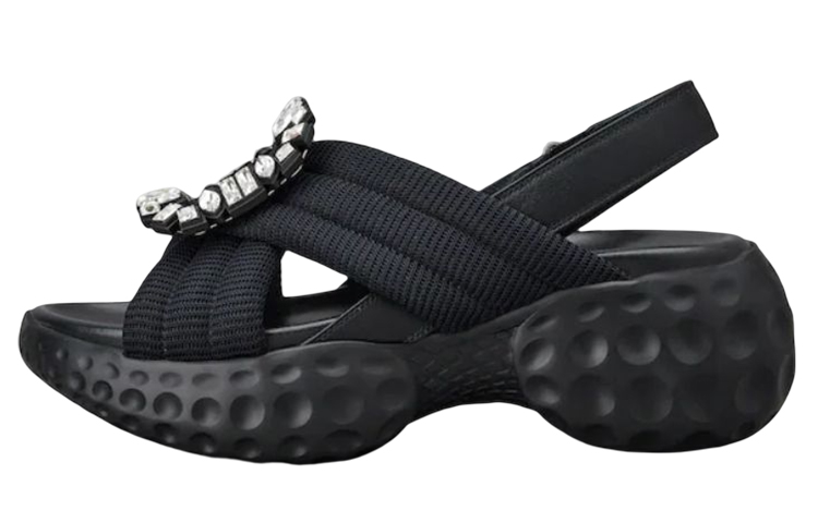 (Women) Roger Vivier Fabric Slides 'Crystal Buckle Black Fashion' RVW66733560DX2B999