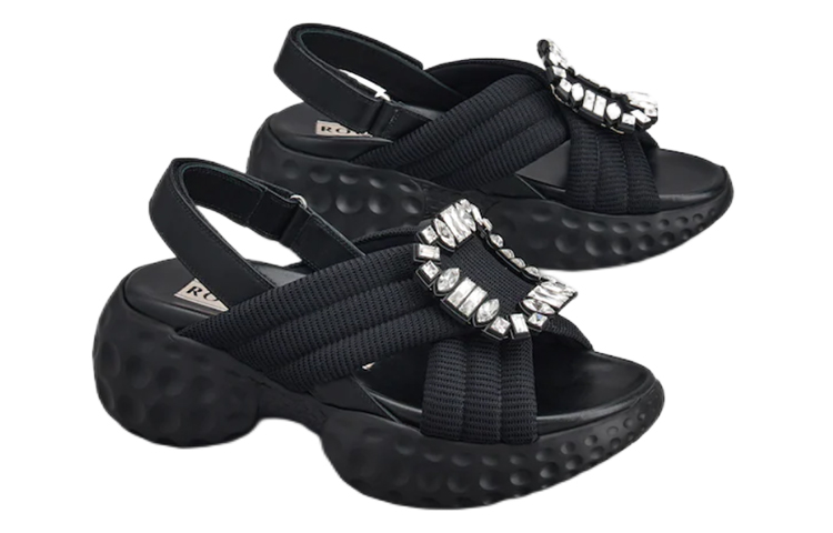 Order (W) Roger Vivier Sandal Kain 'Crystal Buckle Hitam Fashion' RVW66733560DX2B999