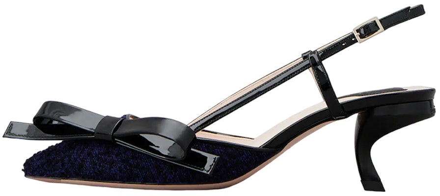 (Women) Roger Vivier Fabric Stiletto Heels 'Blue Black Bow Tie' RVW63836510SKJ073F Buy (Women) Roger Vivier Fabric Stiletto Heels 'Blue Black Bow Tie' RVW63836510SKJ073F