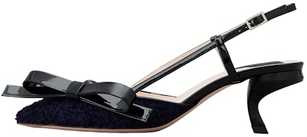 (Women) Roger Vivier Fabric Stiletto Heels 'Blue Black Bow Tie' RVW63836510SKJ073F (Women) Roger Vivier Fabric Stiletto Heels 'Blue Black Bow Tie' RVW63836510SKJ073F