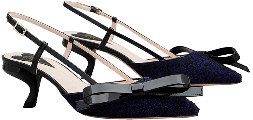 (Women) Roger Vivier Fabric Stiletto Heels 'Blue Black Bow Tie' RVW63836510SKJ073F Order (Women) Roger Vivier Fabric Stiletto Heels 'Blue Black Bow Tie' RVW63836510SKJ073F