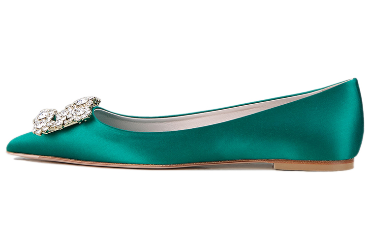 (W) Roger Vivier Flower Silk Satin 'Green Crystal Ballet Flats'
