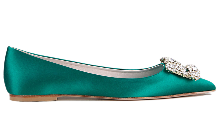 (W) Roger Vivier Flower Silk Satin 'Green Crystal Ballet Flats' 圖 2