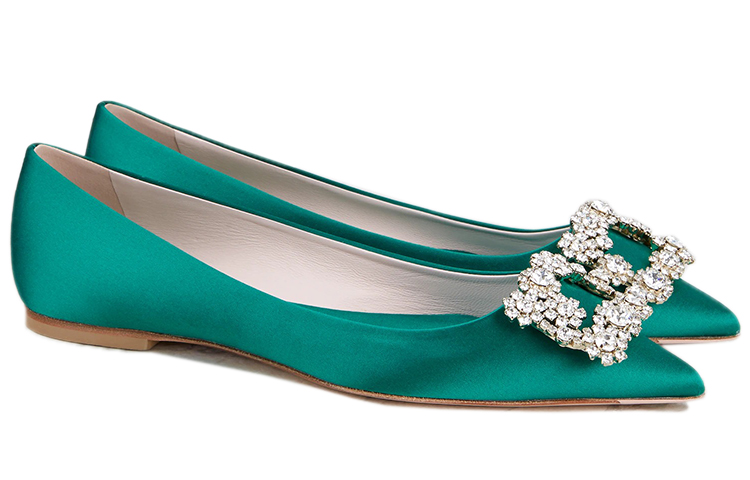 (W) Roger Vivier Flower Silk Satin 'Green Crystal Ballet Flats' 圖 3