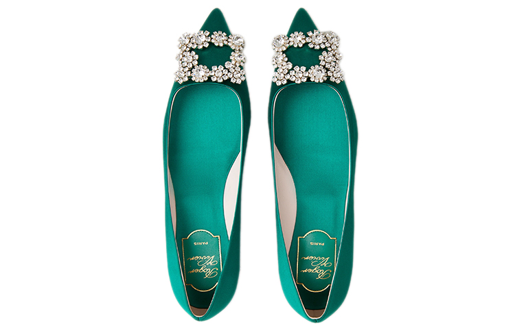 (W) Roger Vivier Flower Silk Satin 'Green Crystal Ballet Flats' 圖 4