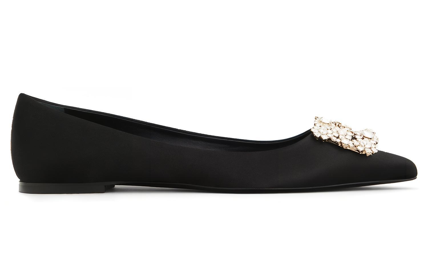 (W) Roger Vivier Flower Strass 'Black Satin Buckle Ballet Flats' 圖 2