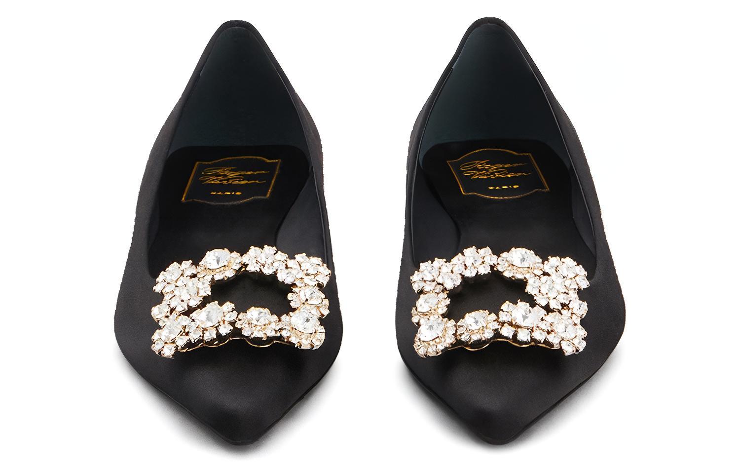 (W) Roger Vivier Flower Strass 'Black Satin Buckle Ballet Flats' 圖 3