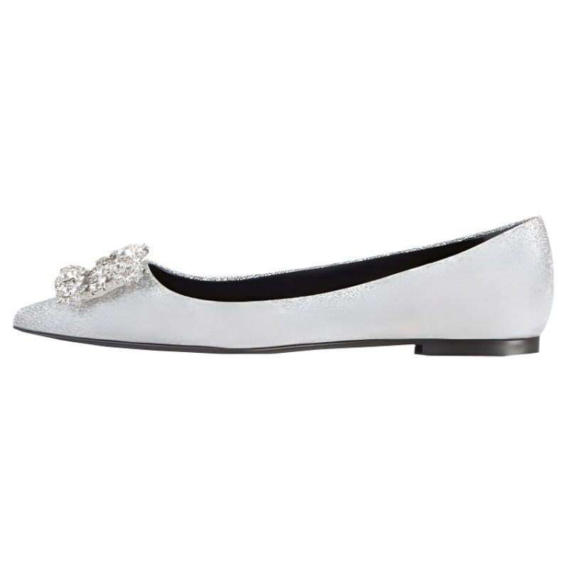 (W) Roger Vivier Flower Strass 'Elegant Buckle Ballet Flats Silver'